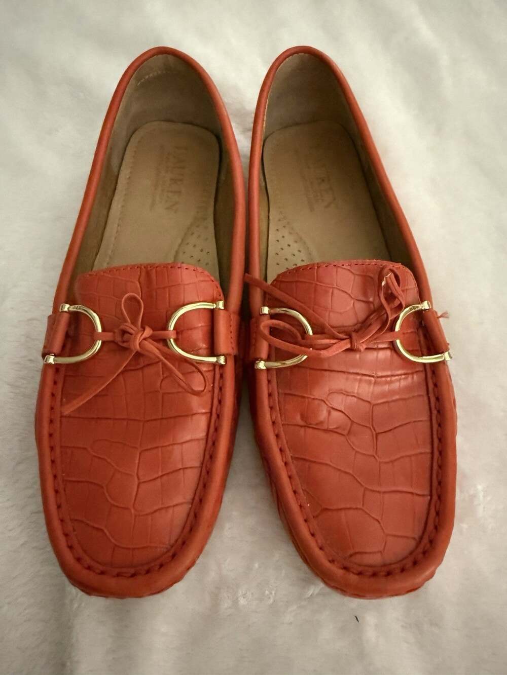 Lauren Ralph Lauren Briley II Women's 7.5 B Orange Croc Leather Driving Loafers